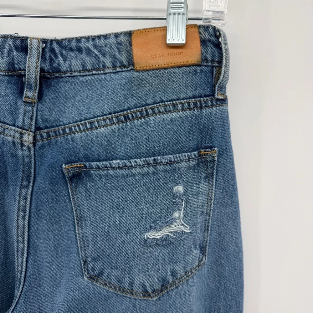 Dear John Womens Size 25 Blue Denim Distressed Straight Leg‎ Jeans
